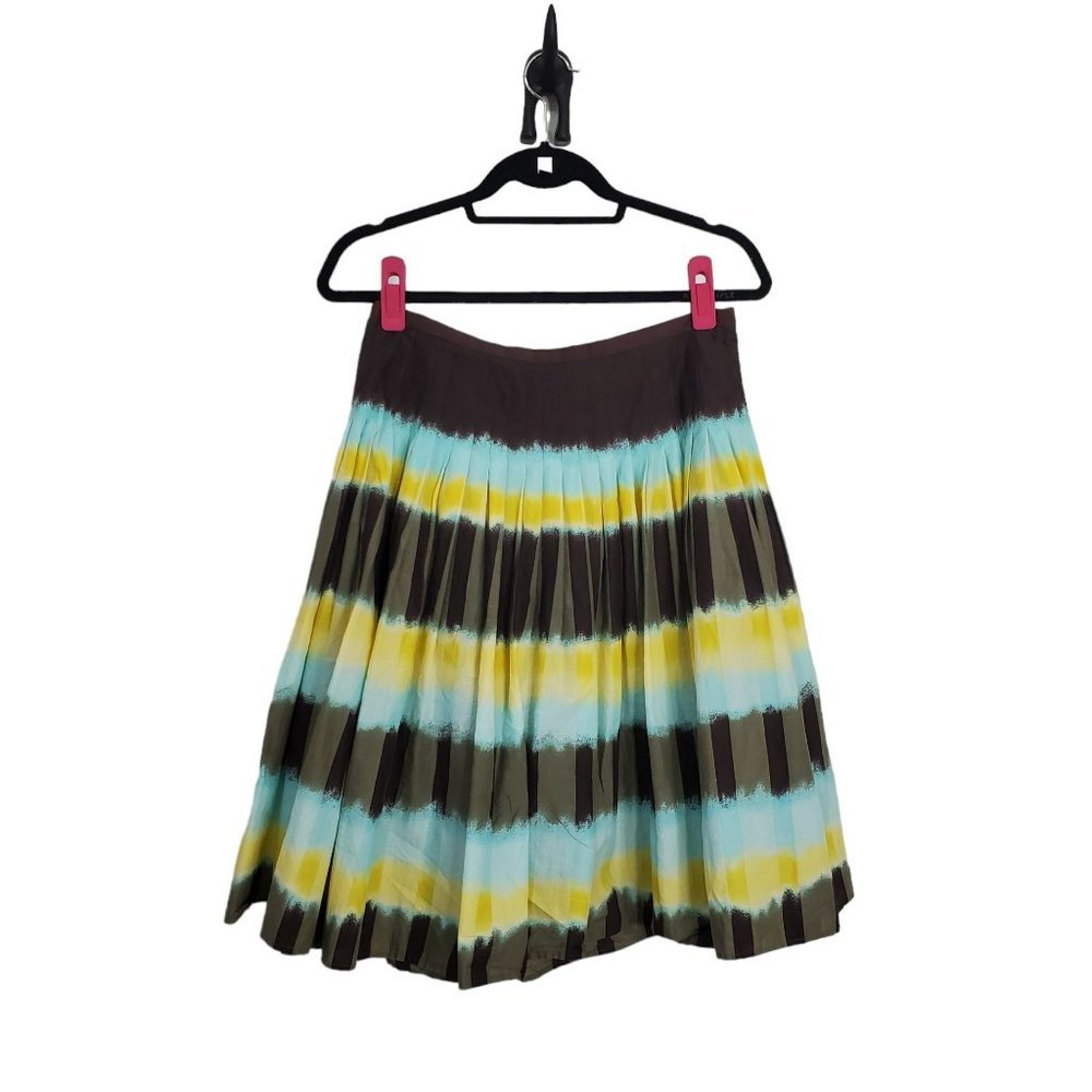 🎀 BCBG MaxAzria Brown, Blue, Yellow & White Flare Skirt Size Small